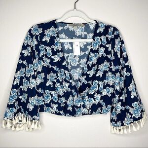 Foreign Exchange || blue floral crop top‎ blouse S